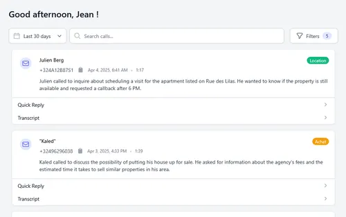 Gestion des appels